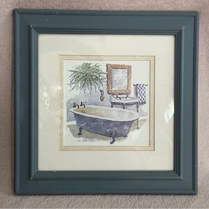 “Bathtub” by C. Winterle Olson Framed Watercolor Art Print-Blue/White-Interiors